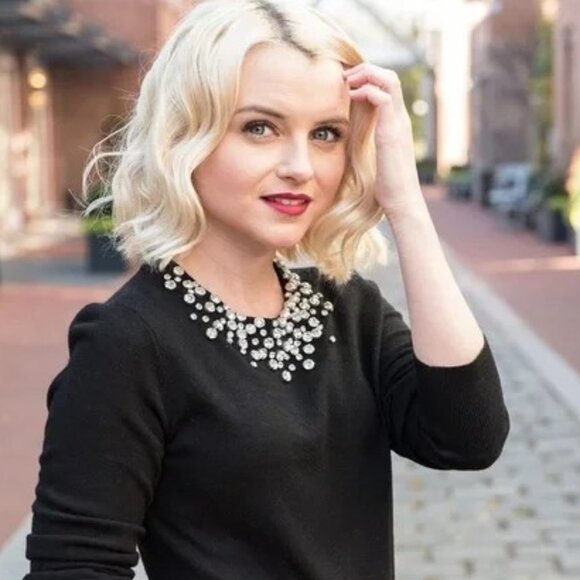 NWT Kate Spade "Do Wonders" Black Sweater Rhinestones XXL - Picture 1 of 3